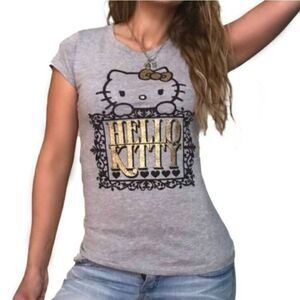 Hello Kitty fancy in gold‎ grey t shirt y2k mcbling kawaii cute preppy